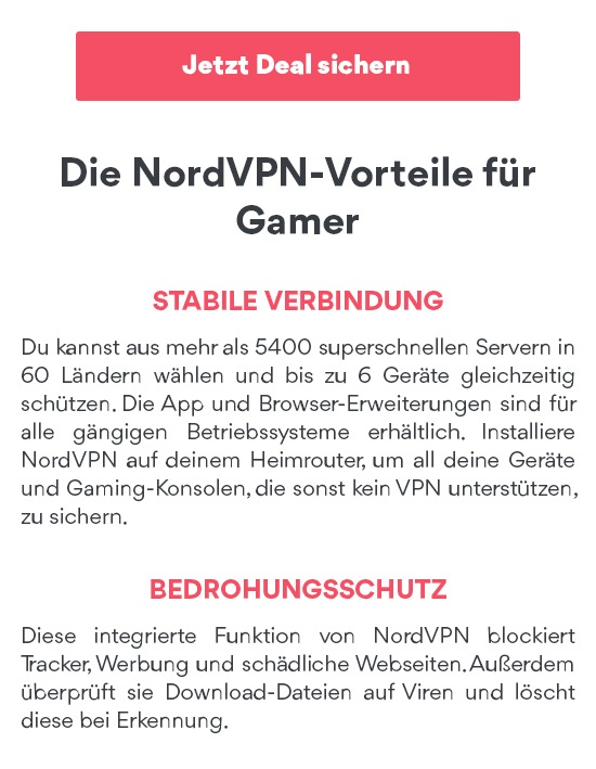 Jetzt Deal Sichern. NordVPN-Vorteile für Gamer.