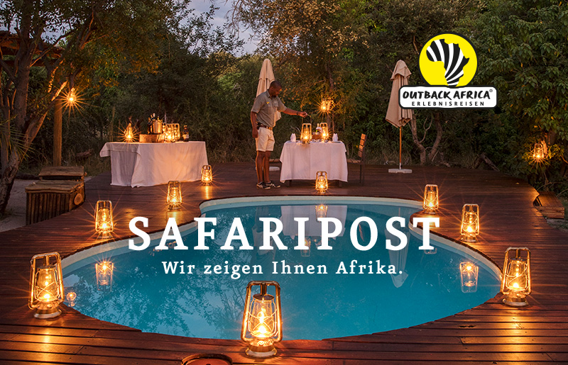 Festliches Abendessen am Pool des Kanana Camps, Botswana