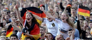 German national soccer team supporters with flags