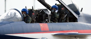 Chinese military pilots in their cockpit