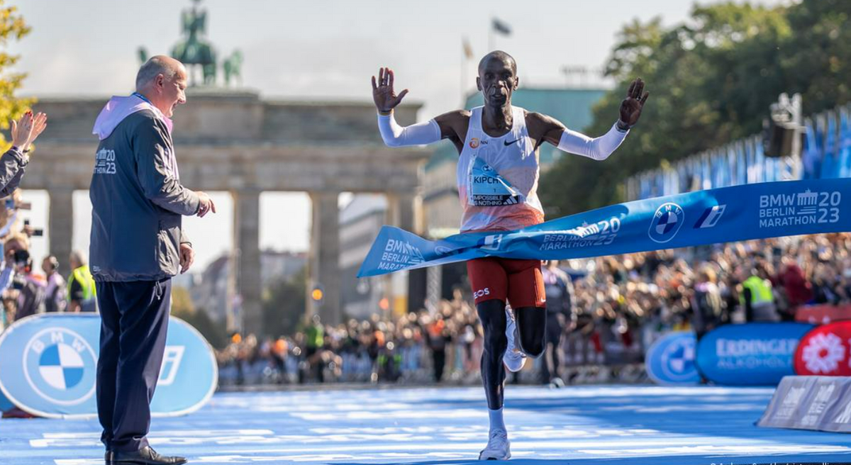 Kipchoge winning the Berlin Marathon on September 24, 2023