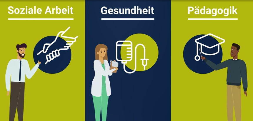 Ausschnitt aus dem FMS-Video mit Abbildung der drei Berufsfelder